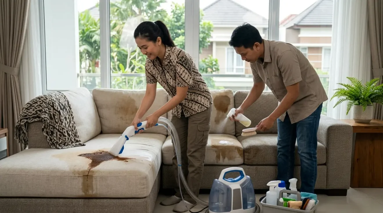 Cara memberishkan sofa kain kulit