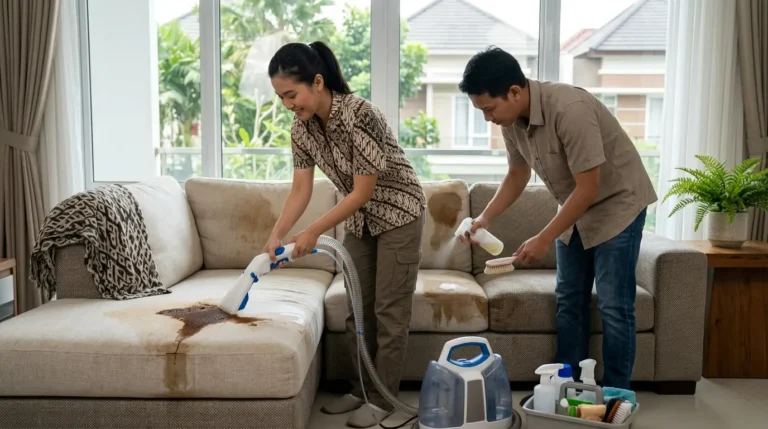 Cara memberishkan sofa kain kulit