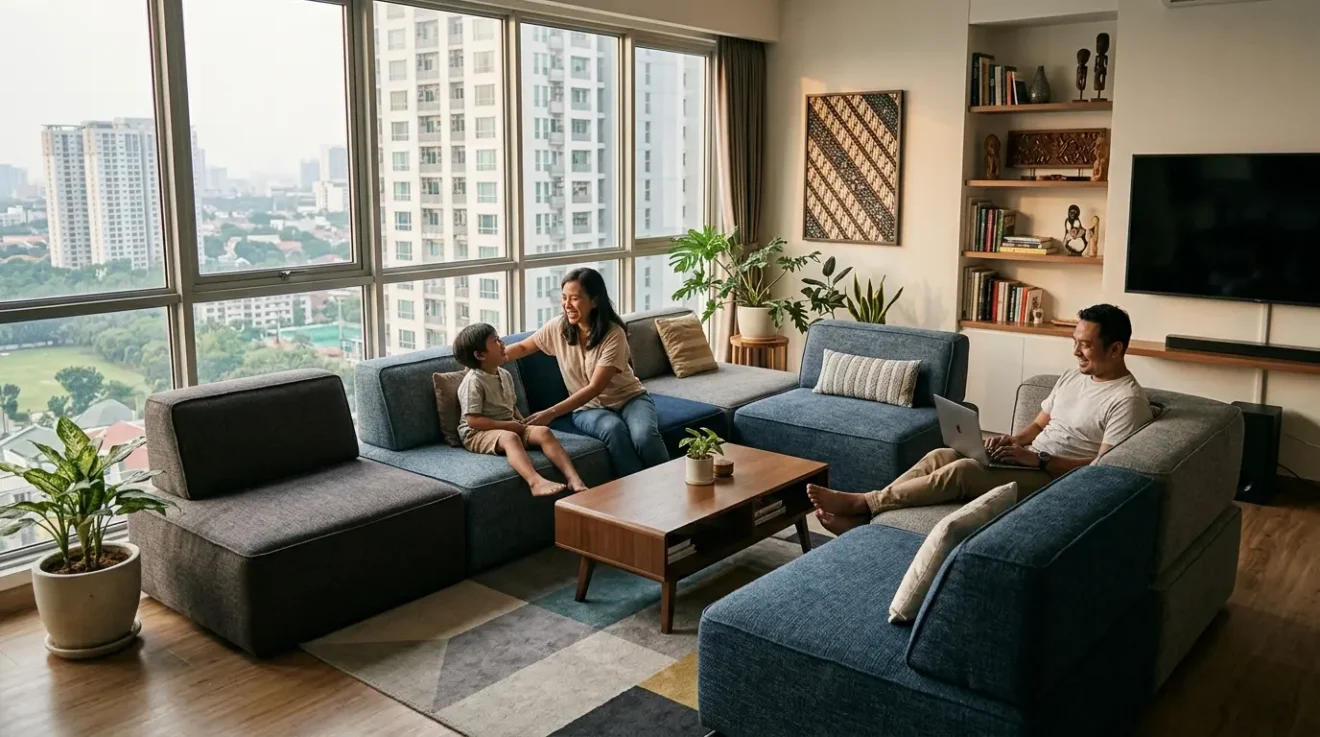 Optimasi Ruang Keluarga Apartemen dengan Sofa Modular yang Fleksibel